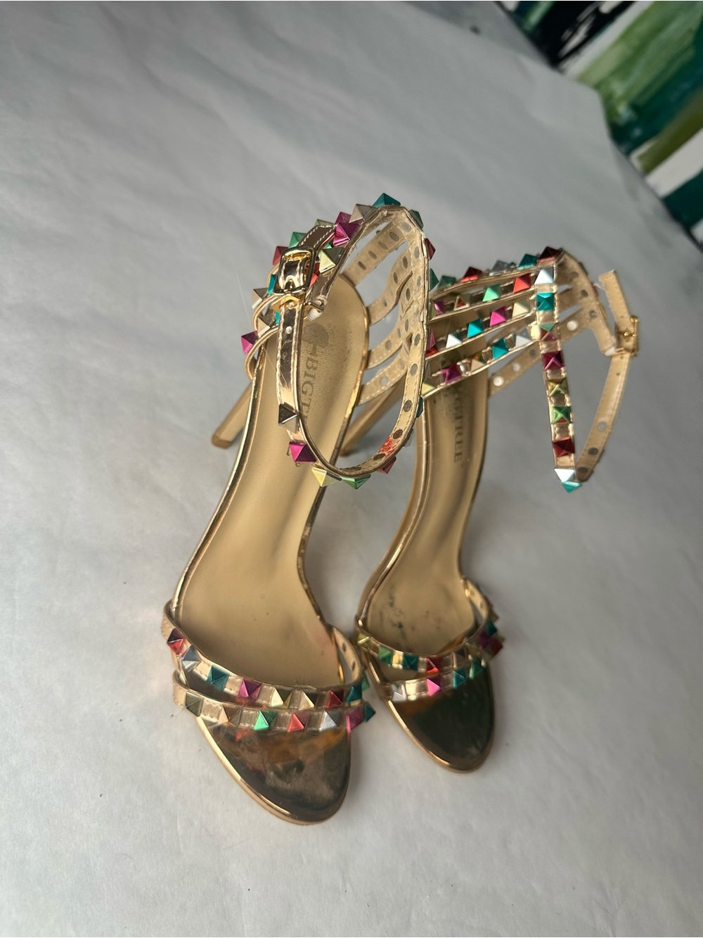 Gold Studded Ankle Strap Sandals | Rockstud Style Statement Heels 8